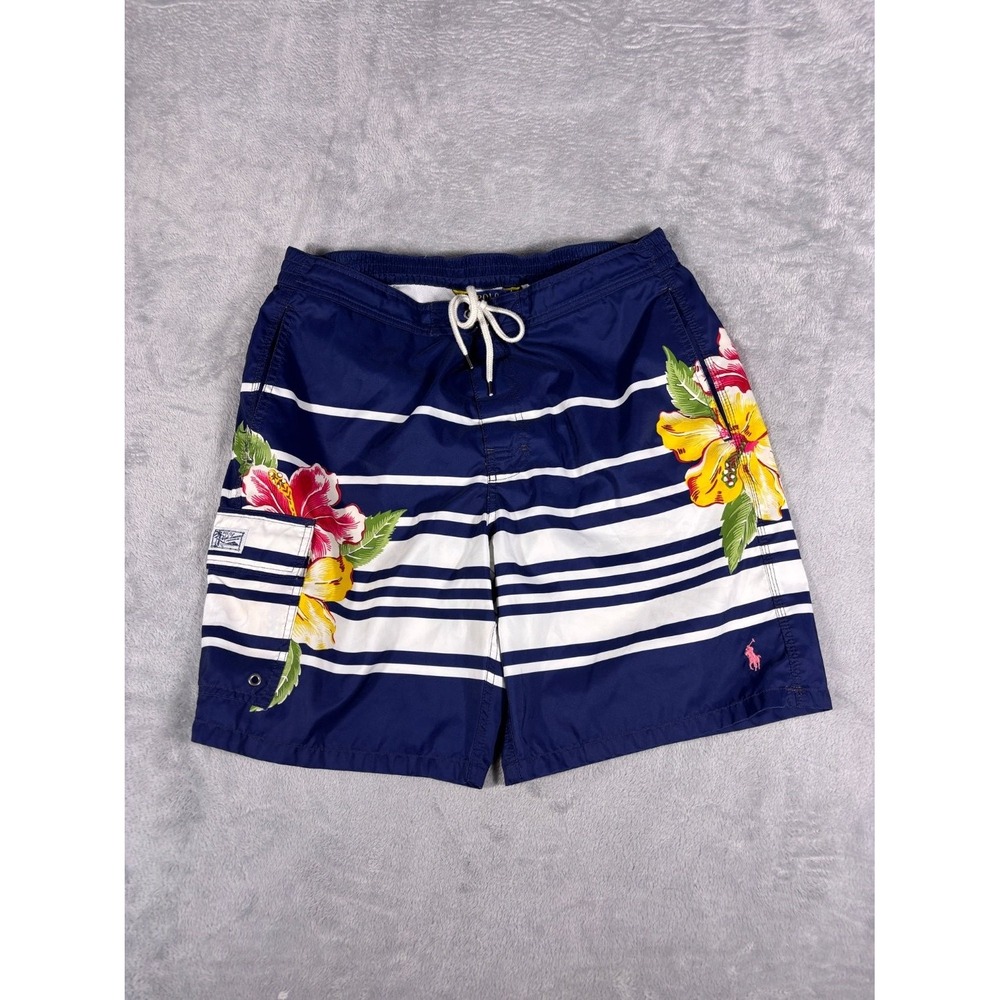 Polo Ralph Lauren floral Swim Trunks L Blue Mens Drawstring Elastic Waist